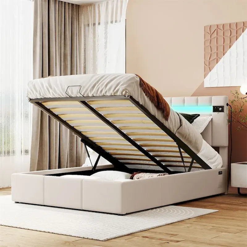 Letto contenitore idraulico imbottito Merax con luce LED, lettore Bluetooth e ricarica USB