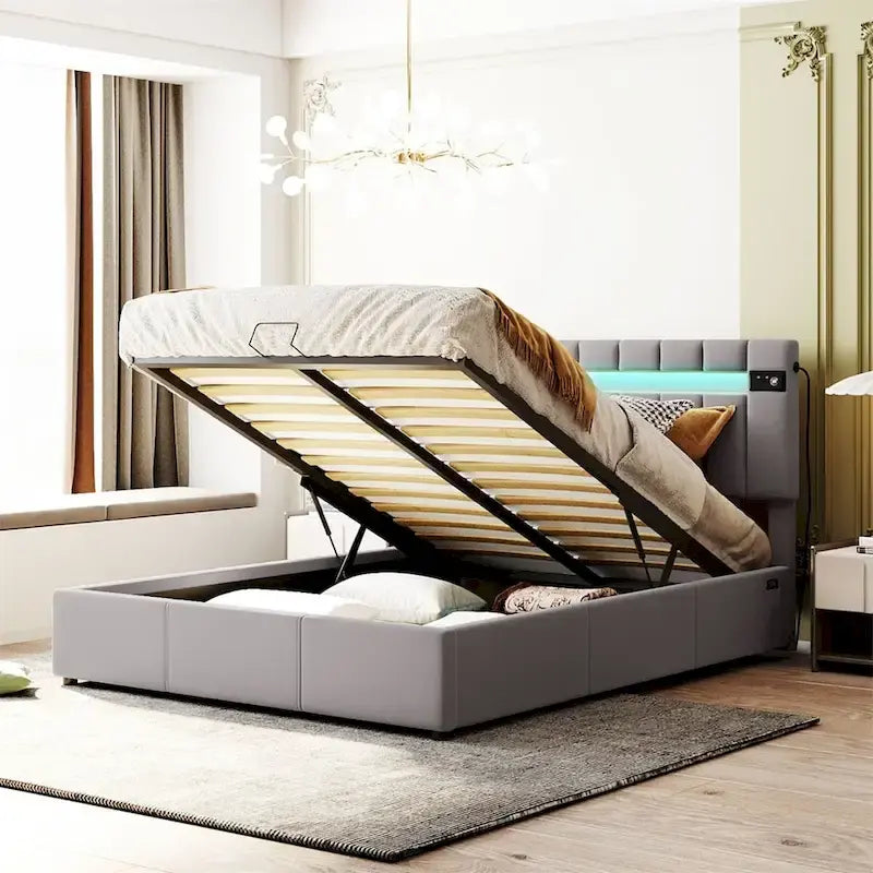 Letto contenitore idraulico imbottito Merax con luce LED, lettore Bluetooth e ricarica USB