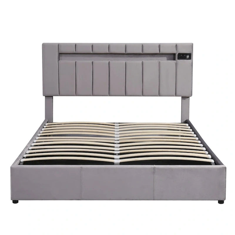 Letto contenitore idraulico imbottito Merax con luce LED, lettore Bluetooth e ricarica USB