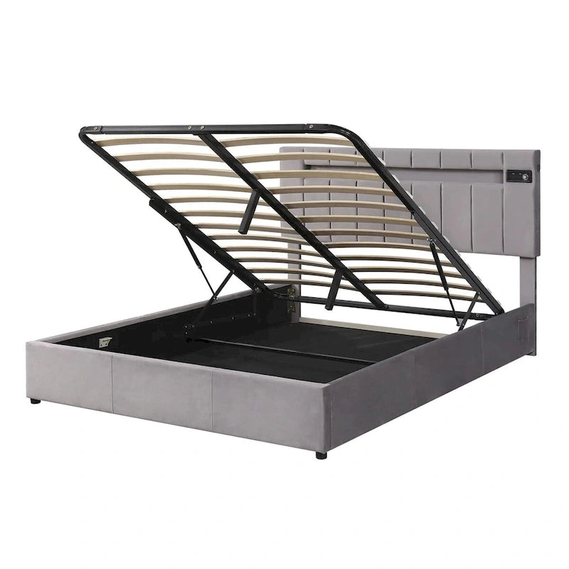 Letto contenitore idraulico imbottito Merax con luce LED, lettore Bluetooth e ricarica USB