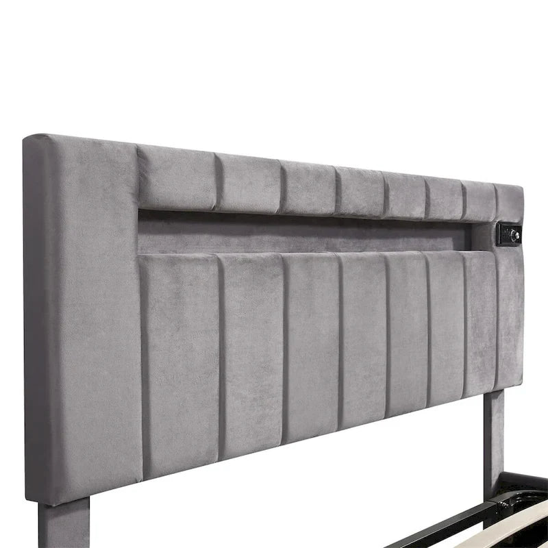 Letto contenitore idraulico imbottito Merax con luce LED, lettore Bluetooth e ricarica USB