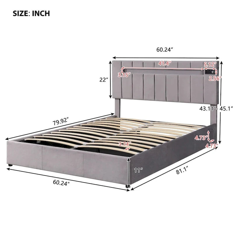 Letto contenitore idraulico imbottito Merax con luce LED, lettore Bluetooth e ricarica USB