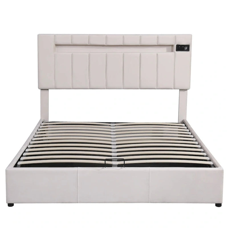 Letto contenitore idraulico imbottito Merax con luce LED, lettore Bluetooth e ricarica USB