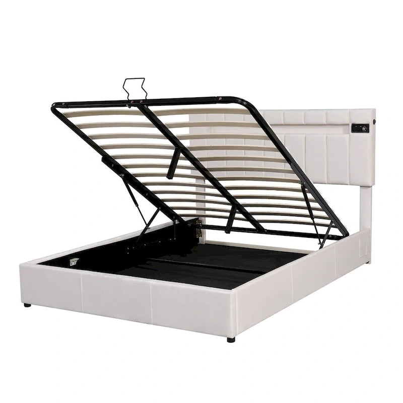 Letto contenitore idraulico imbottito Merax con luce LED, lettore Bluetooth e ricarica USB