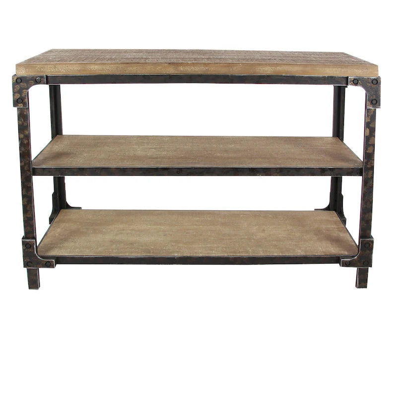 Wood 2 Shelves Console Table - Brown - Roche River Decor - 19 W x 48 L x 34 H