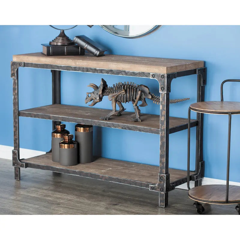 Tavolo consolle in legno a 2 ripiani - Marrone - Roche River Decor - 19 L x 48 P x 34 A