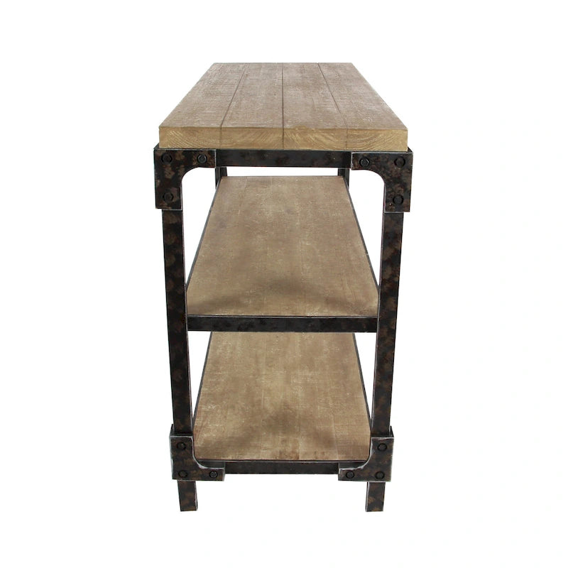 Tavolo consolle in legno a 2 ripiani - Marrone - Roche River Decor - 19 L x 48 P x 34 A