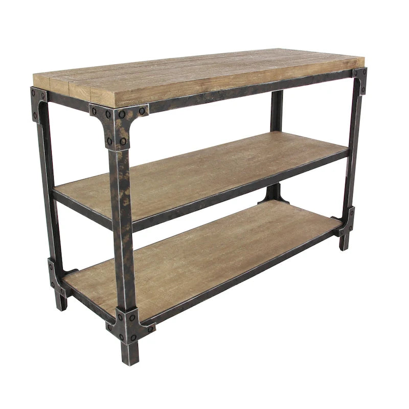 Tavolo consolle in legno a 2 ripiani - Marrone - Roche River Decor - 19 L x 48 P x 34 A