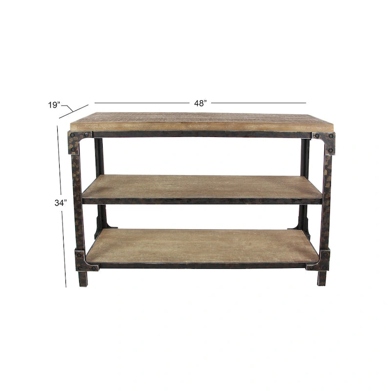 Tavolo consolle in legno a 2 ripiani - Marrone - Roche River Decor - 19 L x 48 P x 34 A