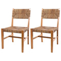 Teak Wood Handmade Accent Chair with Woven Banana Leaf Seat - Set of 2 Light Brown - Roche River Decor - 23 W x 19 L x 34 H