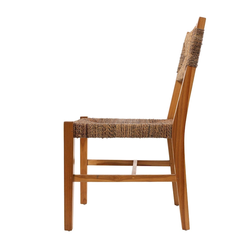 Sedia decorativa in legno di teak fatta a mano con seduta in foglia di banano intrecciata - Set di 2 marrone chiaro - Roche River Decor - 23 L x 19 P x 34 A