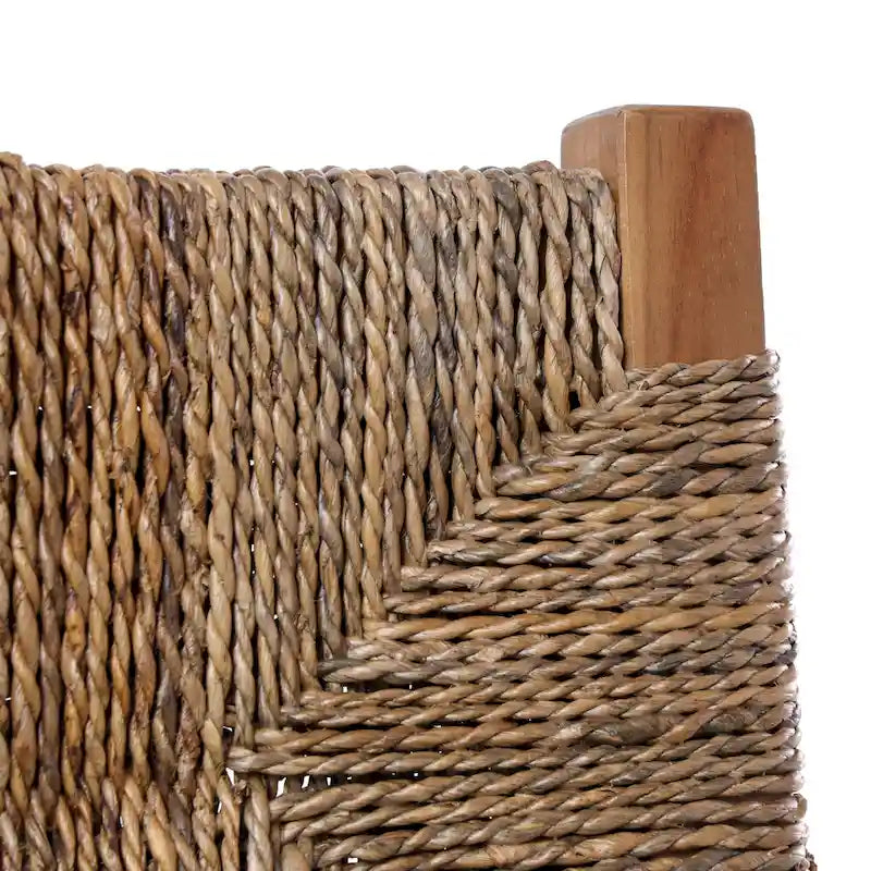 Sedia decorativa in legno di teak fatta a mano con seduta in foglia di banano intrecciata - Set di 2 marrone chiaro - Roche River Decor - 23 L x 19 P x 34 A