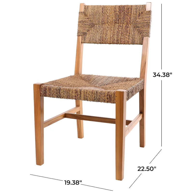 Sedia decorativa in legno di teak fatta a mano con seduta in foglia di banano intrecciata - Set di 2 marrone chiaro - Roche River Decor - 23 L x 19 P x 34 A
