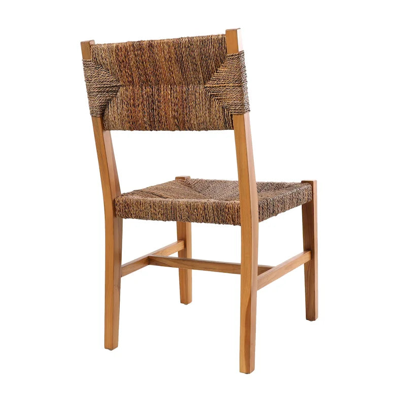 Sedia decorativa in legno di teak fatta a mano con seduta in foglia di banano intrecciata - Set di 2 marrone chiaro - Roche River Decor - 23 L x 19 P x 34 A