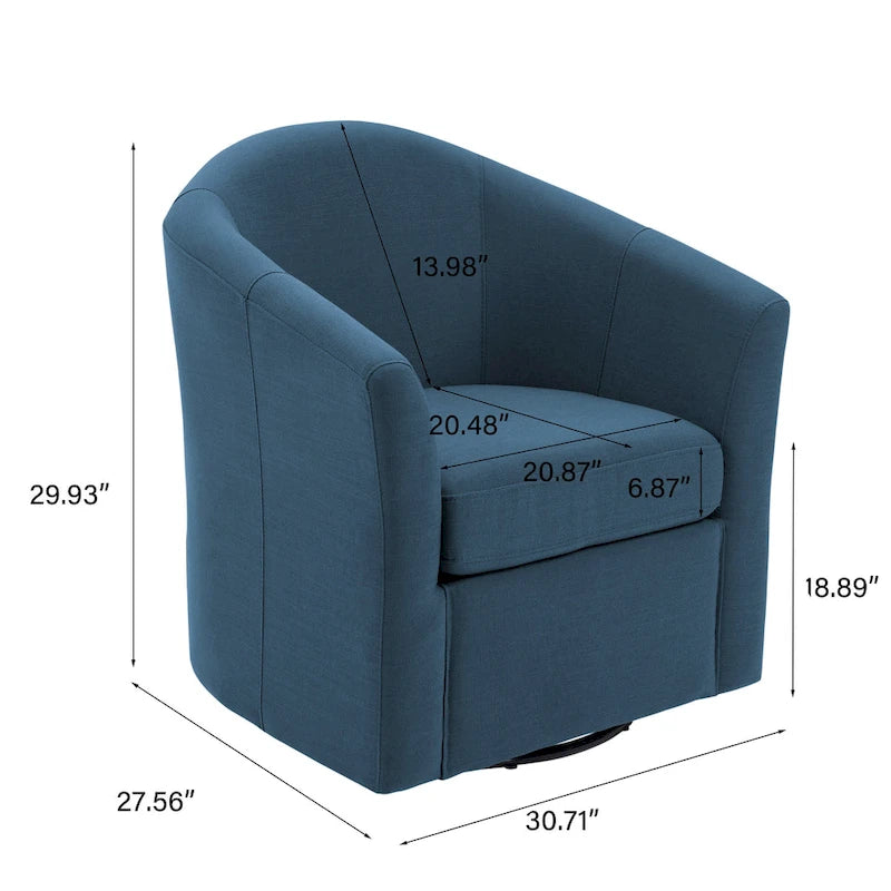 Set di 2 moderne sedie girevoli imbottite a forma di botte, per il soggiorno