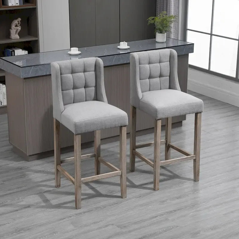 HOMCOM Set di 2 sgabelli da bar moderni, imbottiti e trapuntati, con schienale e gambe in legno di caucciù, per cucina e sala da pranzo