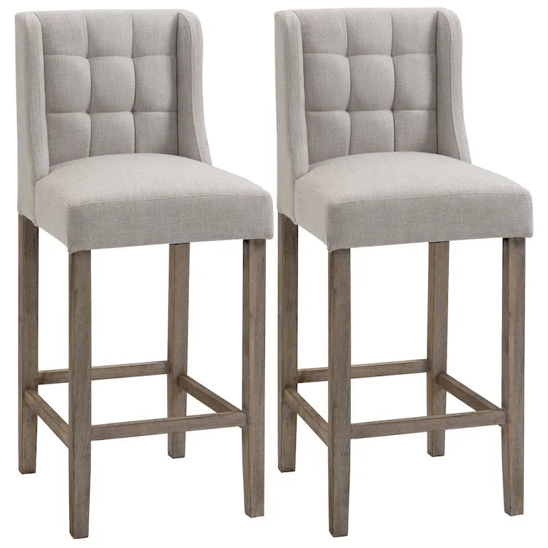 HOMCOM Set di 2 sgabelli da bar moderni, imbottiti e trapuntati, con schienale e gambe in legno di caucciù, per cucina e sala da pranzo