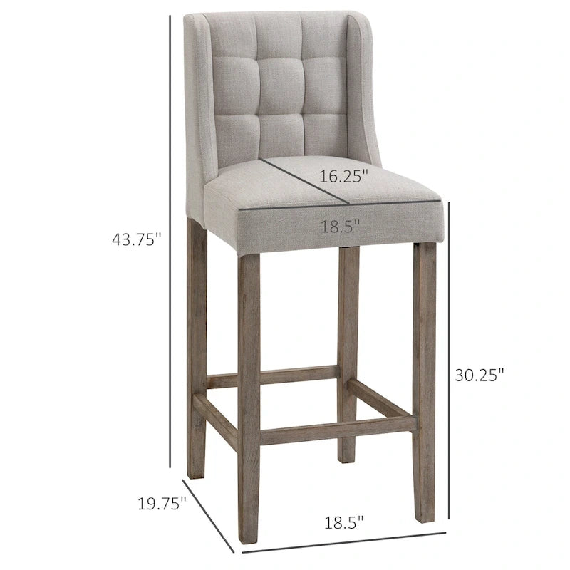 HOMCOM Set di 2 sgabelli da bar moderni, imbottiti e trapuntati, con schienale e gambe in legno di caucciù, per cucina e sala da pranzo