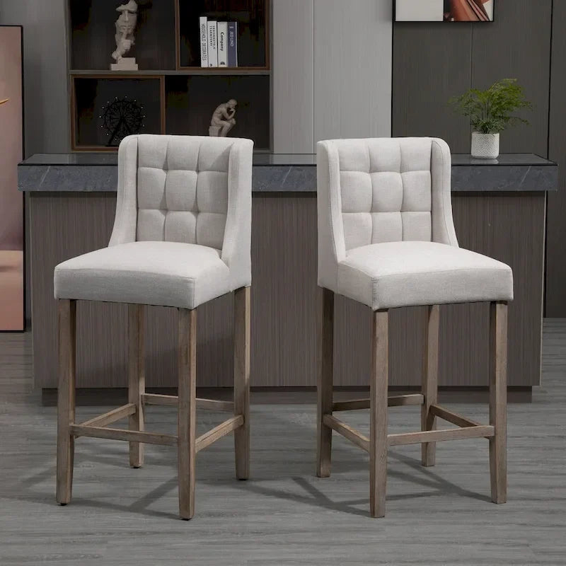 HOMCOM Set di 2 sgabelli da bar moderni, imbottiti e trapuntati, con schienale e gambe in legno di caucciù, per cucina e sala da pranzo
