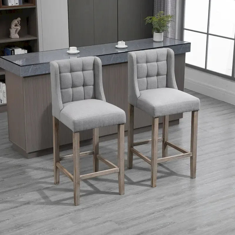 HOMCOM Set di 2 sgabelli da bar moderni, imbottiti e trapuntati, con schienale e gambe in legno di caucciù, per cucina e sala da pranzo