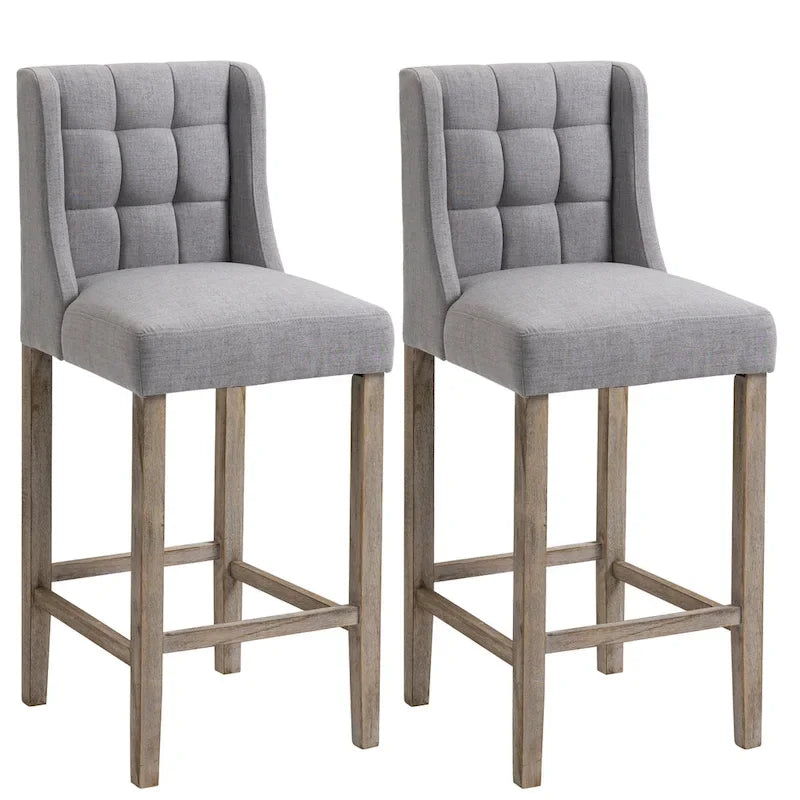HOMCOM Set di 2 sgabelli da bar moderni, imbottiti e trapuntati, con schienale e gambe in legno di caucciù, per cucina e sala da pranzo