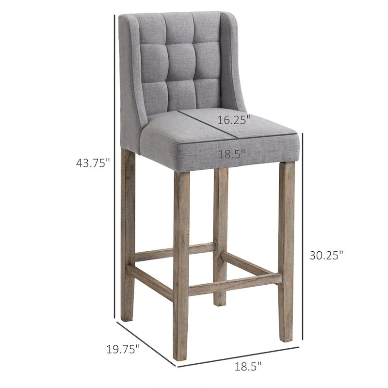 HOMCOM Set di 2 sgabelli da bar moderni, imbottiti e trapuntati, con schienale e gambe in legno di caucciù, per cucina e sala da pranzo