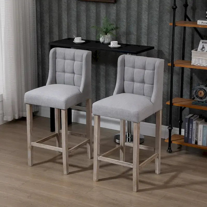 HOMCOM Set di 2 sgabelli da bar moderni, imbottiti e trapuntati, con schienale e gambe in legno di caucciù, per cucina e sala da pranzo