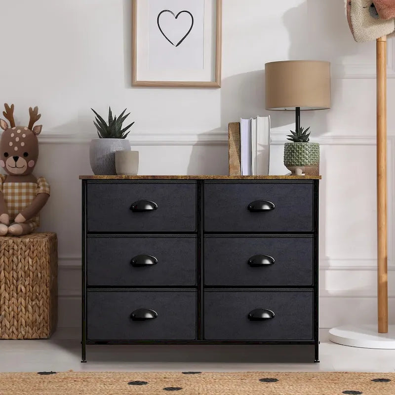 Cassettiera piccola Sorbus con 6 cassetti - Ripiano superiore in stile rustico in legno