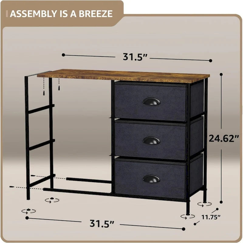 Cassettiera piccola Sorbus con 6 cassetti - Ripiano superiore in stile rustico in legno