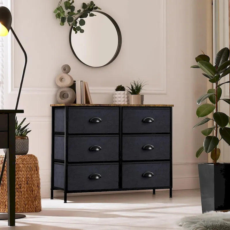 Cassettiera piccola Sorbus con 6 cassetti - Ripiano superiore in stile rustico in legno