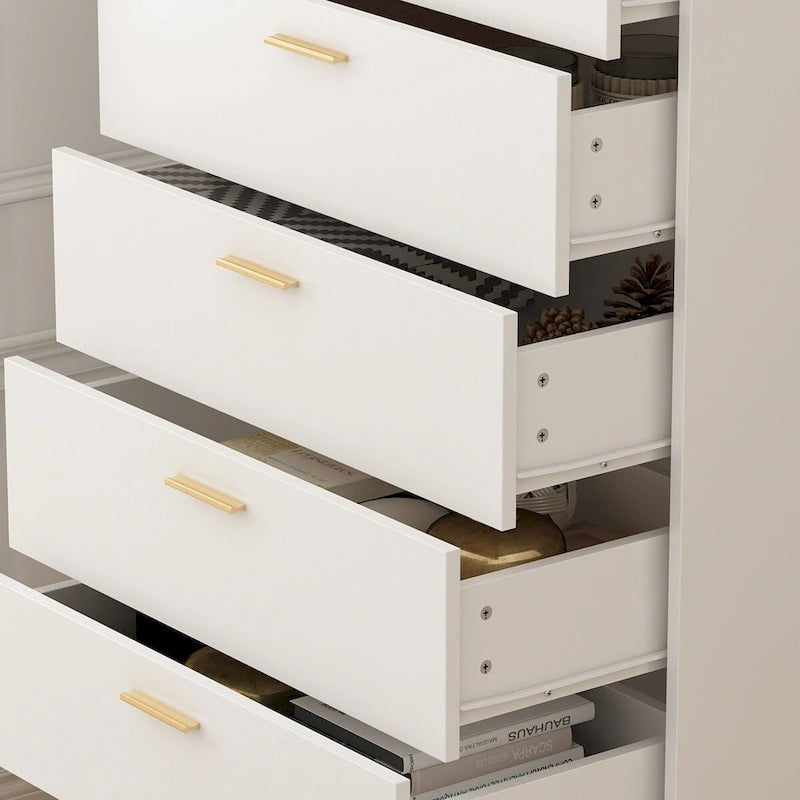 Cassettiera a 5 cassetti, 27,4 cm, in bianco e oro