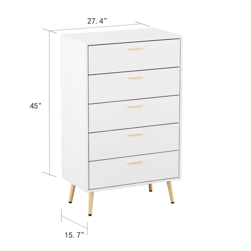 Cassettiera a 5 cassetti, 27,4 cm, in bianco e oro