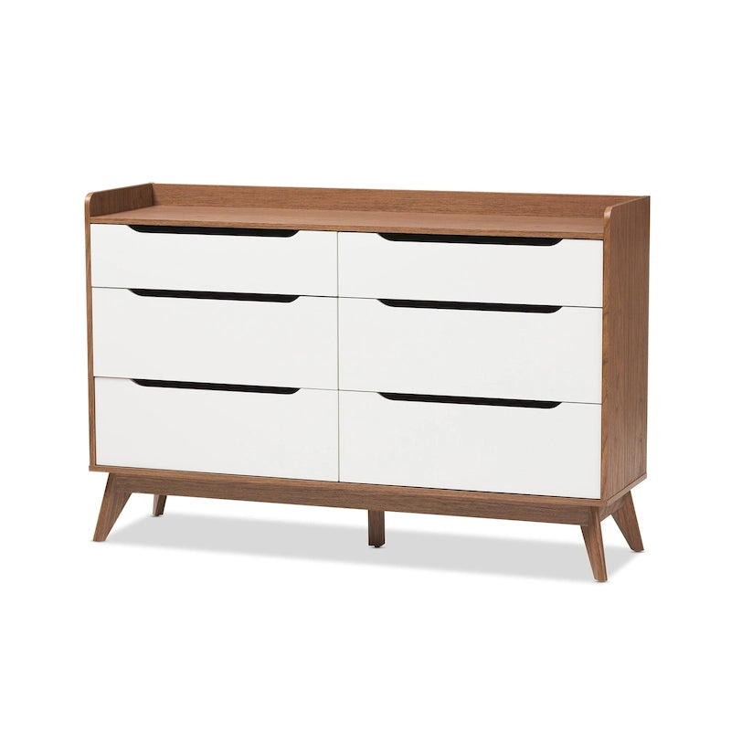 Cassettiera Carson Carrington Borlange a 6 cassetti, stile metà secolo, in bianco e noce