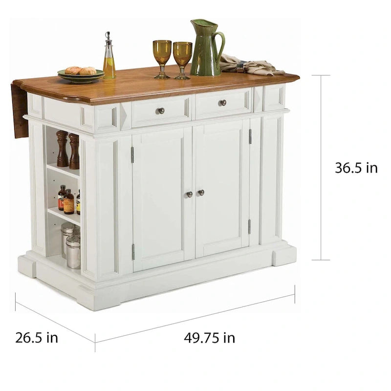 Set da cucina con isola in rovere bianco sporco anticato Americana di Homestyles con due sgabelli da bancone