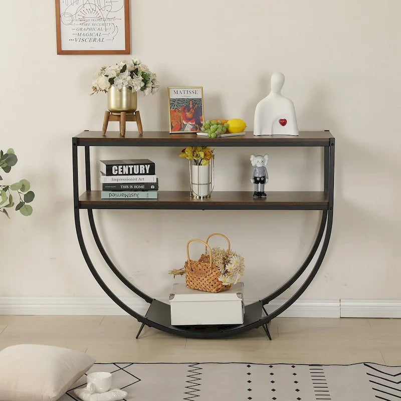 EROMMY 48  3-Tier Console Table Modern Sofa Table with Storage Shelves Arc-Shaped Table - 48 