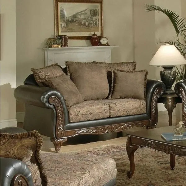 Divano e divanetto in tessuto color cioccolato bicolore San Marino di Roundhill Furniture