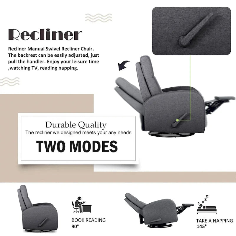 Poltrona reclinabile Glider, poltrona reclinabile a dondolo, poltrona reclinabile girevole, poltrona decorativa