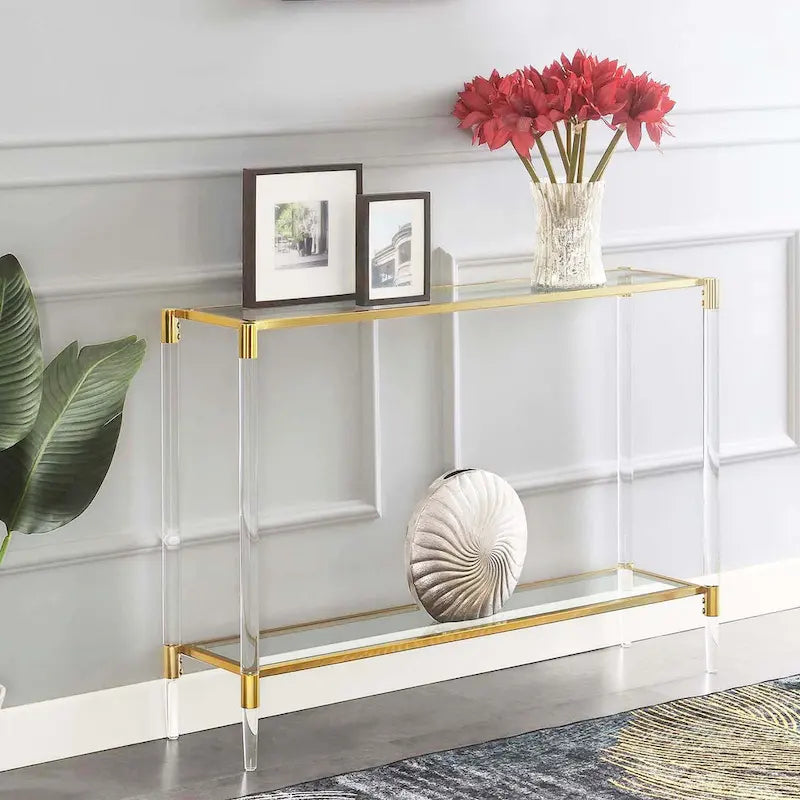 Convenience Concepts Royal Crest 2 Tier Acrylic Glass Console Table