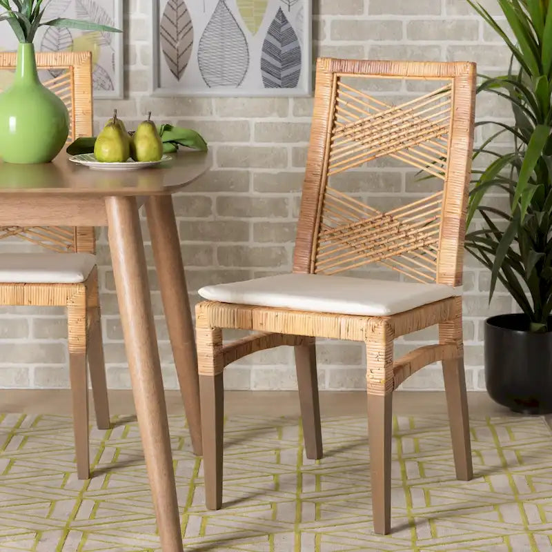 Poltak sedia da pranzo moderna in rattan marrone naturale bohémien