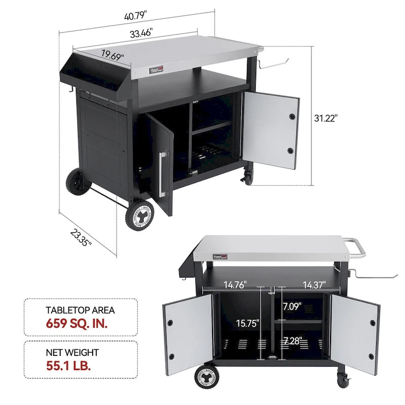 Carrello da cucina mobile Royal Gourmet con tavolo da preparazione per griglia e spazio di archiviazione
