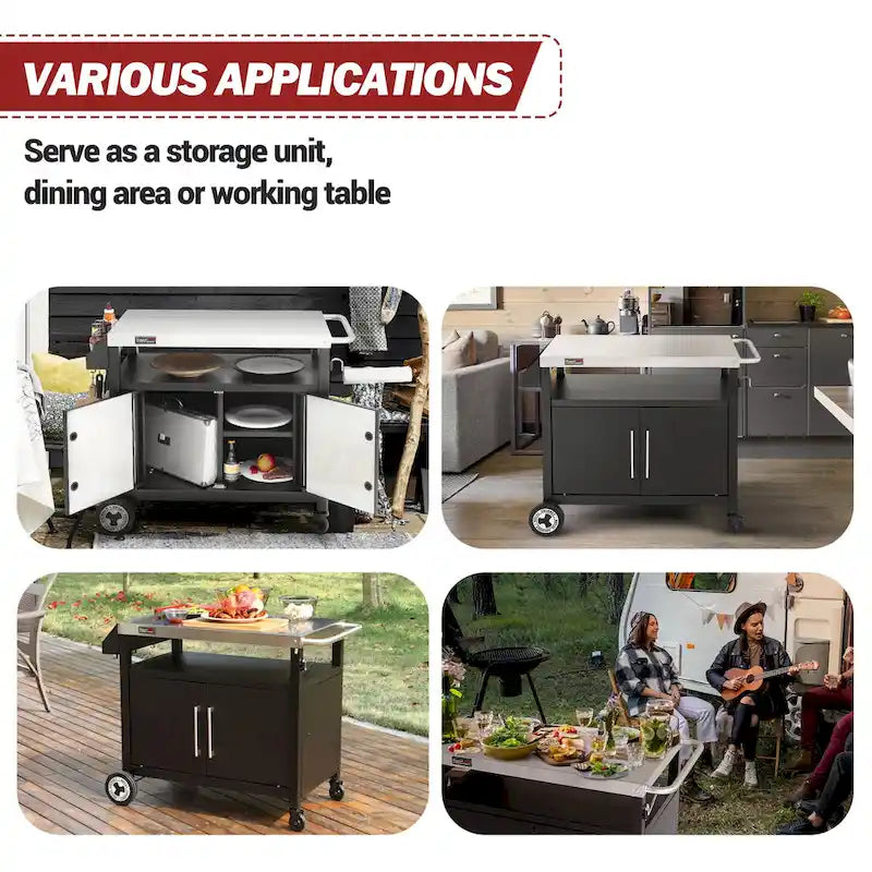 Carrello da cucina mobile Royal Gourmet con tavolo da preparazione per griglia e spazio di archiviazione