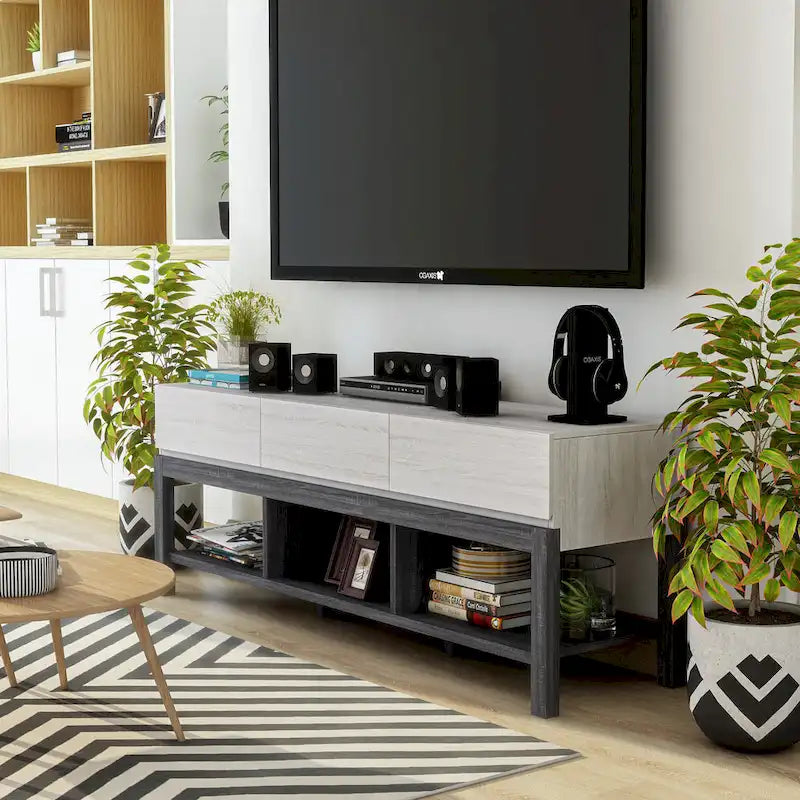 Tiska Modern White and Grey 60-inch 3-Shelf TV Console by Furniture of America