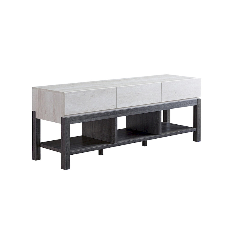 Mobile TV moderno Tiska da 60 pollici a 3 ripiani bianco e grigio di Furniture of America