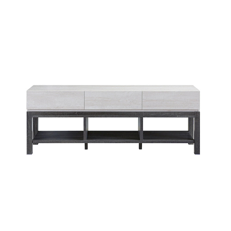Mobile TV moderno Tiska da 60 pollici a 3 ripiani bianco e grigio di Furniture of America