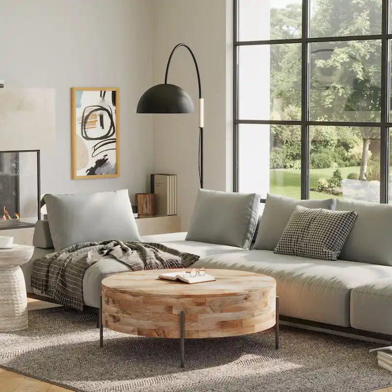 WYNDENHALL Farmington Modern Industrial Round Drum Coffee Table - 38 d x 38  w x 14 h