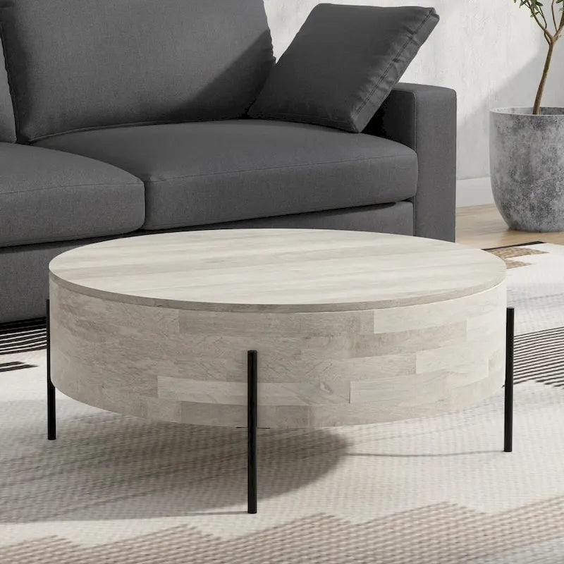 Tavolino da caffè rotondo moderno industriale WYNDENHALL Farmington - 38 dx 38 wx 14 h