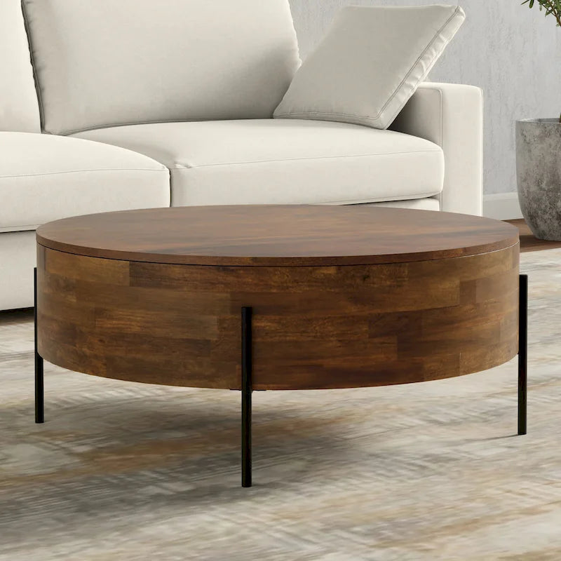 Tavolino da caffè rotondo moderno industriale WYNDENHALL Farmington - 38 dx 38 wx 14 h