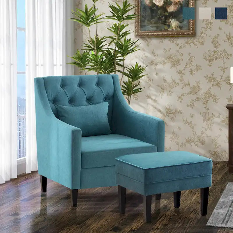 Poltrona HUIMO, comoda poltrona club con pouf e cuscino