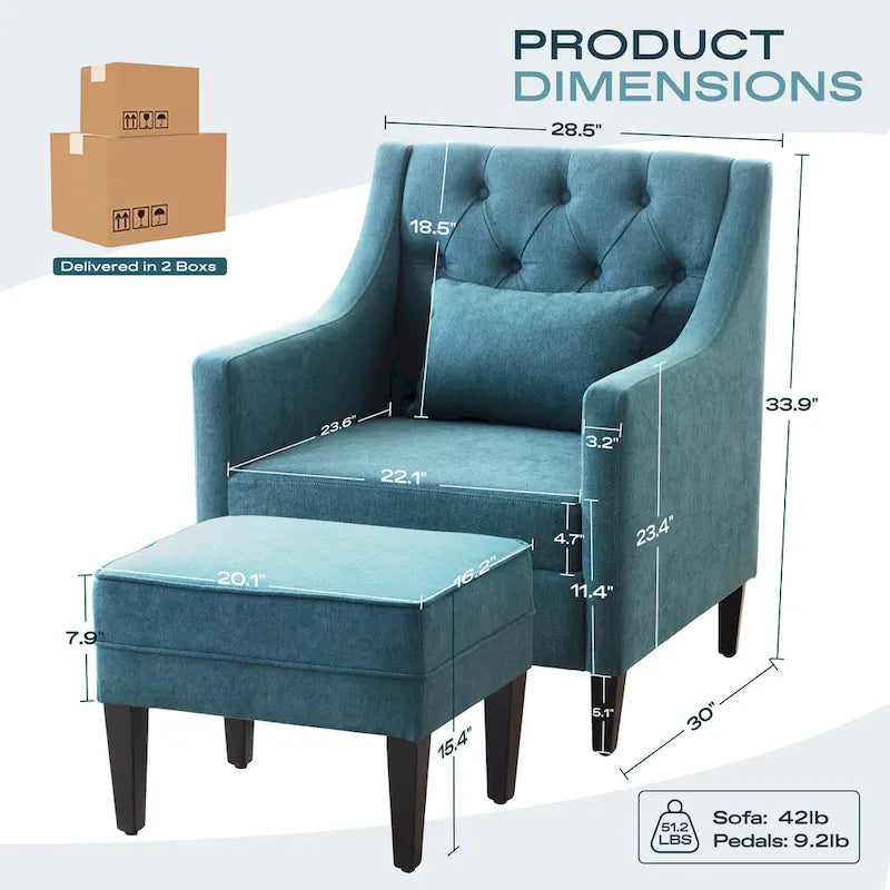 Poltrona HUIMO, comoda poltrona club con pouf e cuscino