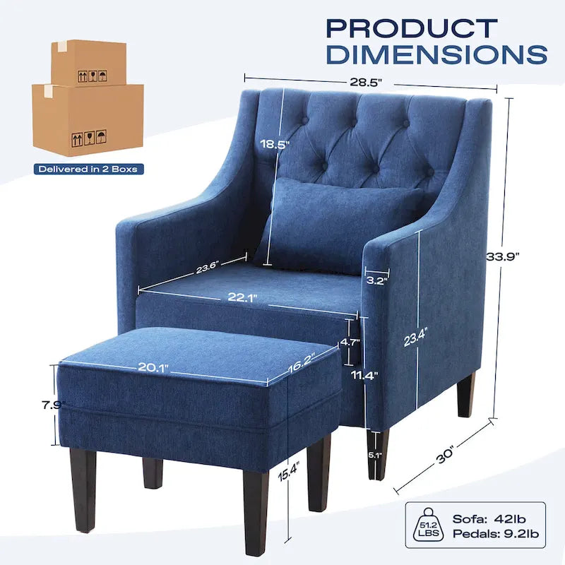 Poltrona HUIMO, comoda poltrona club con pouf e cuscino